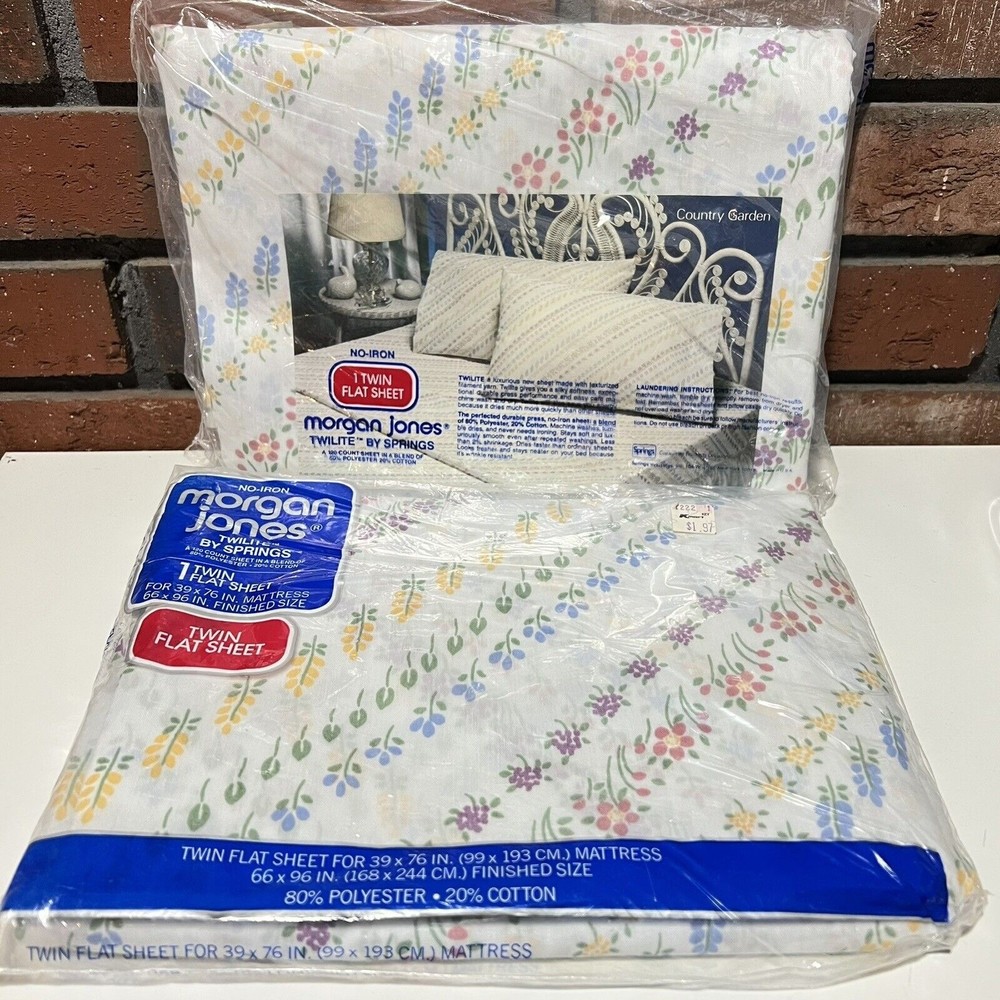 2 Vintage Morgan Jones Country Gardens Springs Twin Flat Sheet No-Iron Twilite